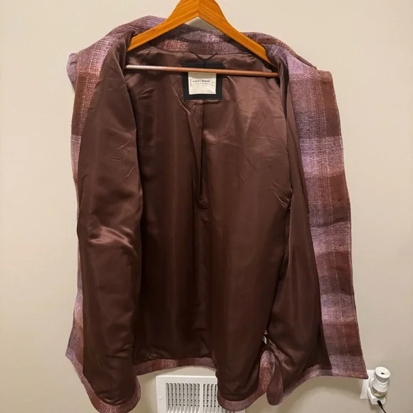 NWT! Lucky Brand Rust and Pink Plaid Brushed Fleece Shacket, Size XL - Picture 14 of 15